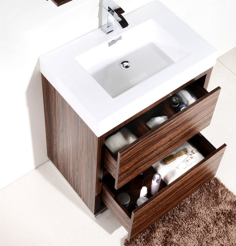 Bliss 30″ Inch Walnut Free Standing Modern Bathroom Vanity
