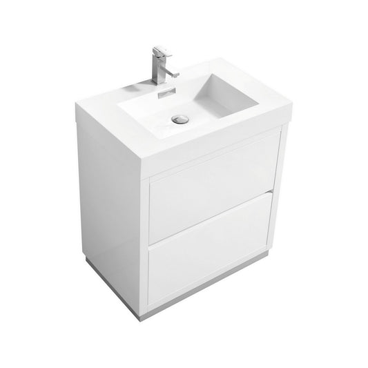 Bliss 30″ Inch High Gloss White Free Standing Modern Bathroom Vanity