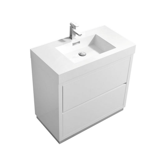 Bliss 36″ Inch High Gloss White Free Standing Modern Bathroom Vanity
