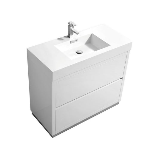 Bliss 40′′ Inch High Gloss White Free Standing Modern Bathroom Vanity