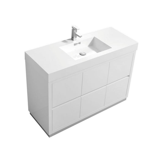 Bliss 48″ Inch High Gloss White Free Standing Modern Bathroom Vanity