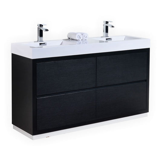 Bliss 60″ Inch Double Sink Black Free Standing Modern Bathroom Vanity