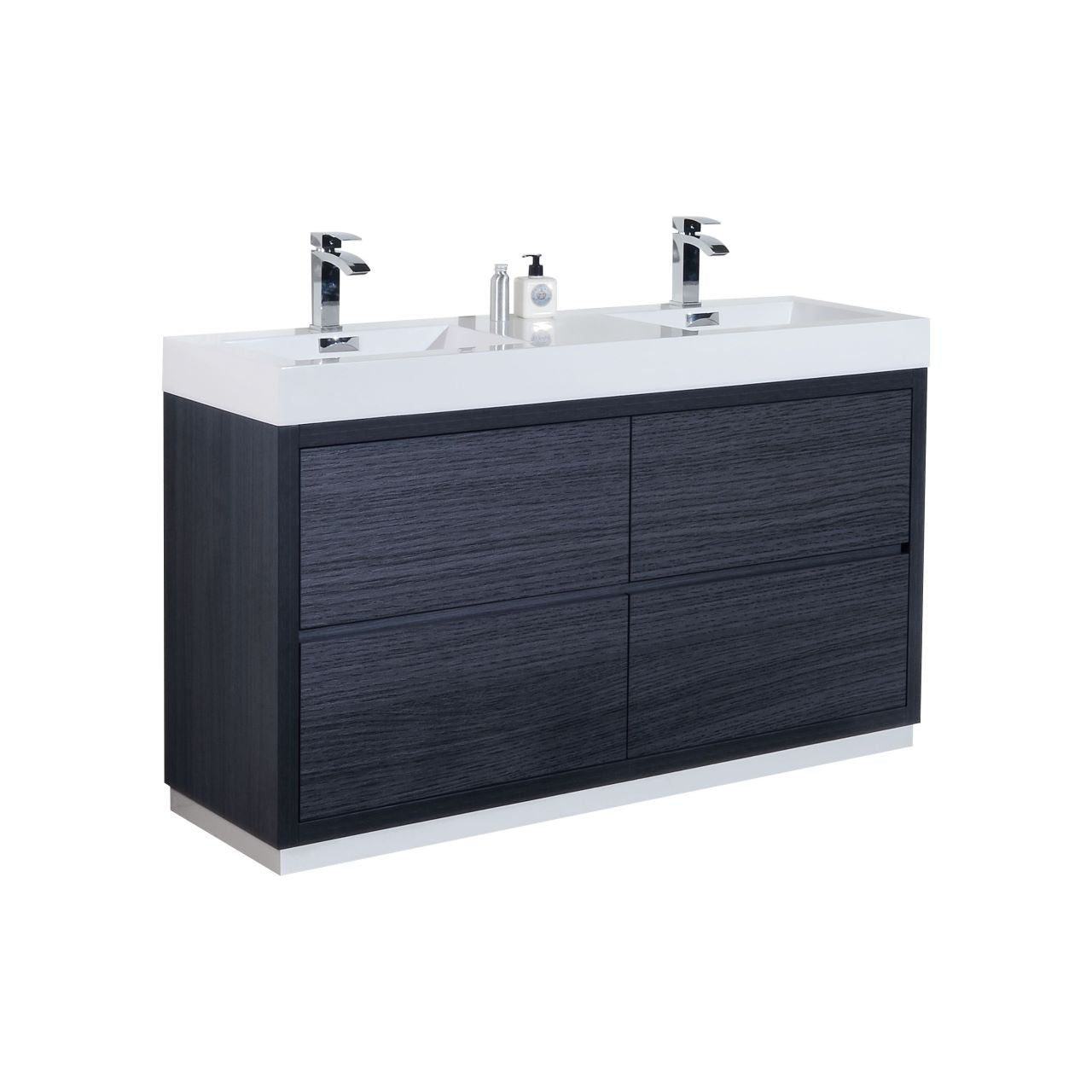 Bliss 60″ Inch Double Sink Gray Oak Free Standing Modern Bathroom Vanity