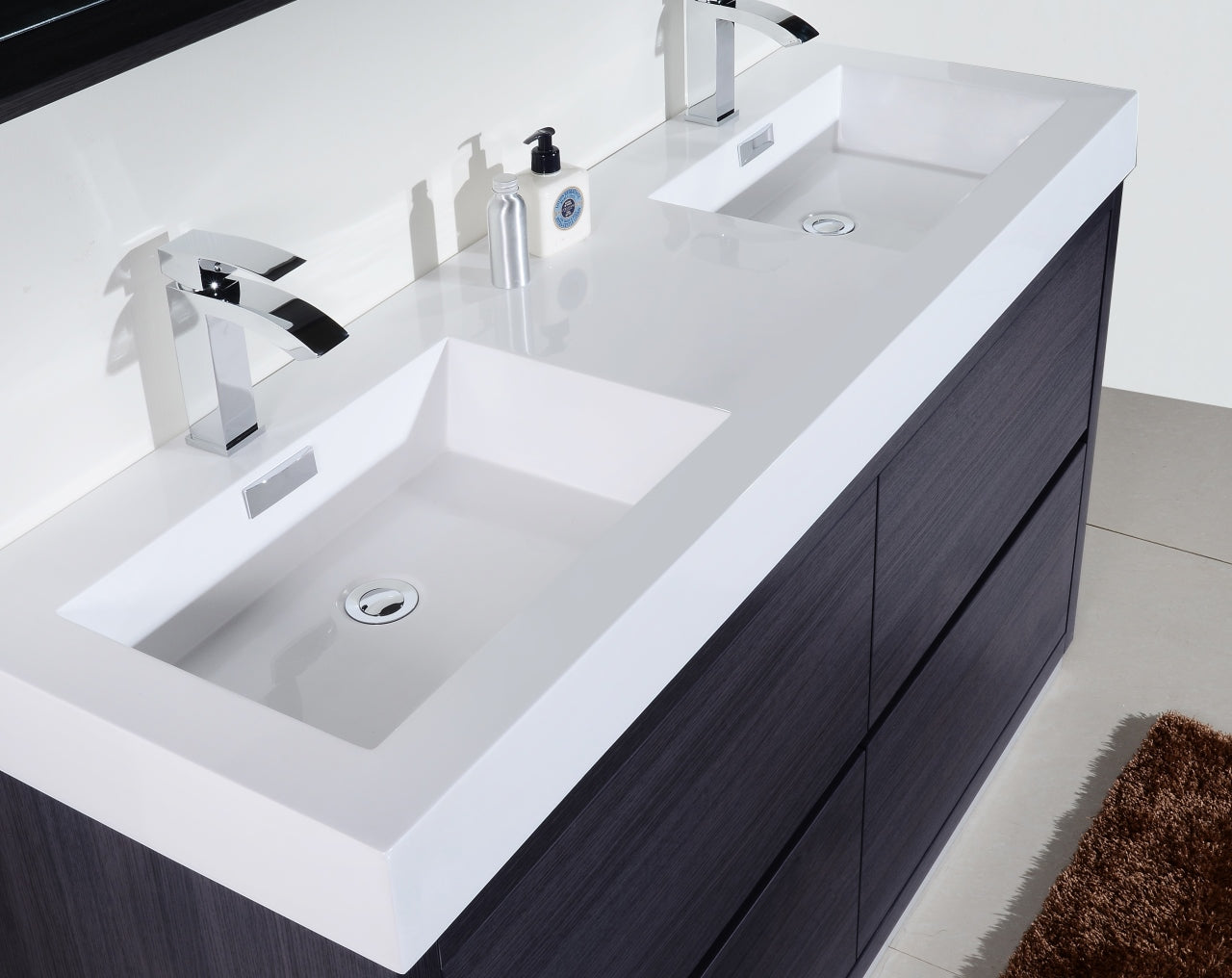 Bliss 60″ Inch Double Sink Gray Oak Free Standing Modern Bathroom Vanity