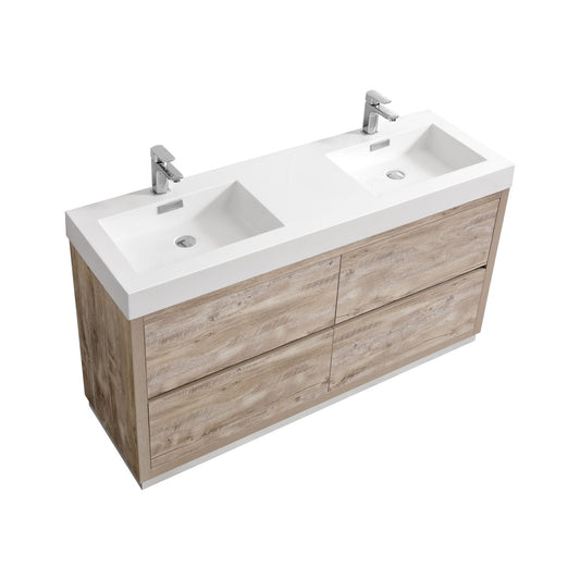 Bliss 60″ Inch Double Sink  Nature Wood Floor Mount Modern Bathroom Vanity