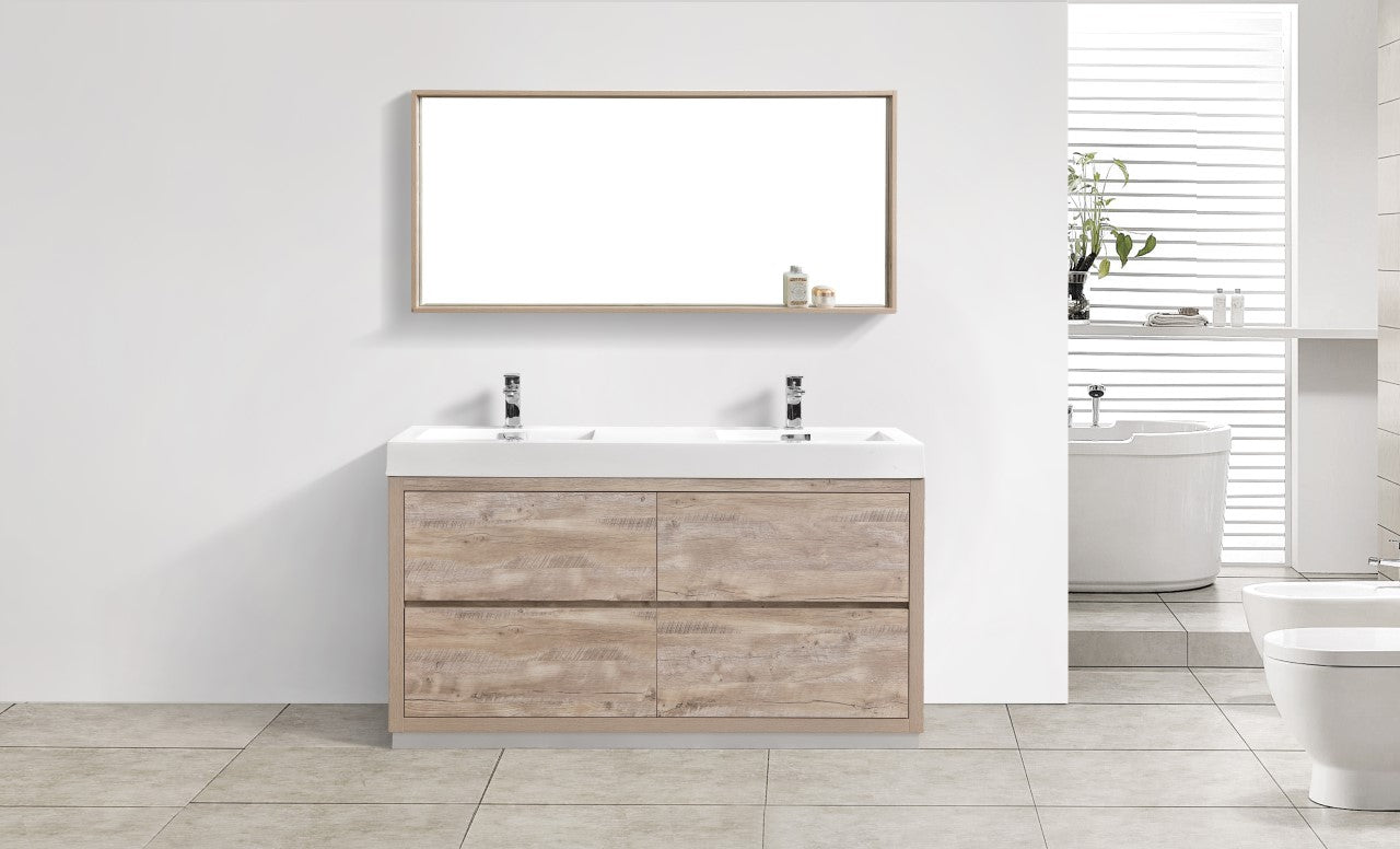 Bliss 60″ Inch Double Sink  Nature Wood Floor Mount Modern Bathroom Vanity