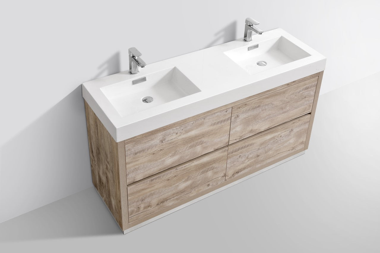 Bliss 60″ Inch Double Sink  Nature Wood Floor Mount Modern Bathroom Vanity