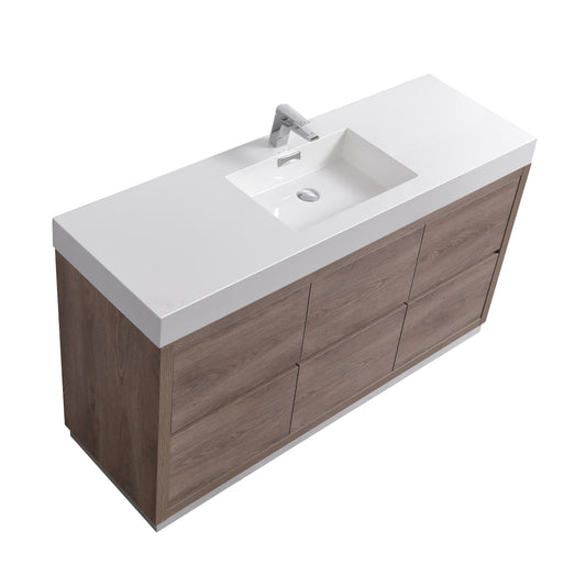 Bliss 60″ Inch Single Sink Butternut Floor Mount Modern Bathroom Vanity