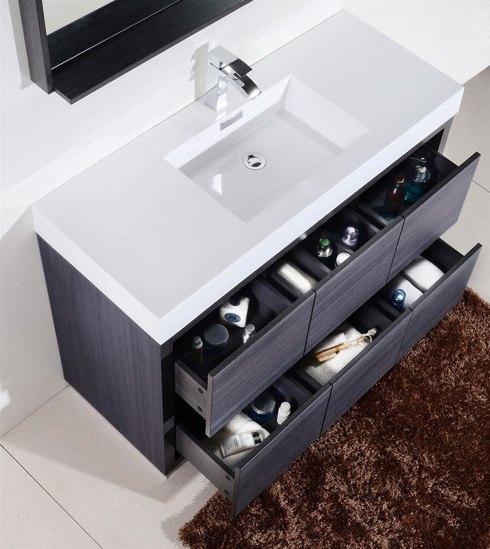 Bliss 60″ Inch Single Sink Gray Oak Free Standing Modern Bathroom Vanity