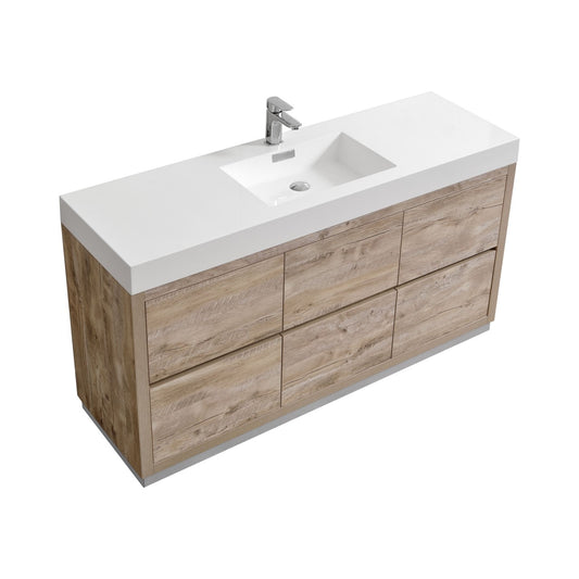 Bliss 60″ Inch Single Sink Floor Mount Nature Wood Modern Bathroom Vanity