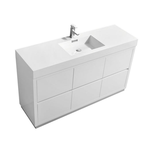 Bliss 60″ Inch Single Sink High Gloss White Free Standing Modern Bathroom Vanity