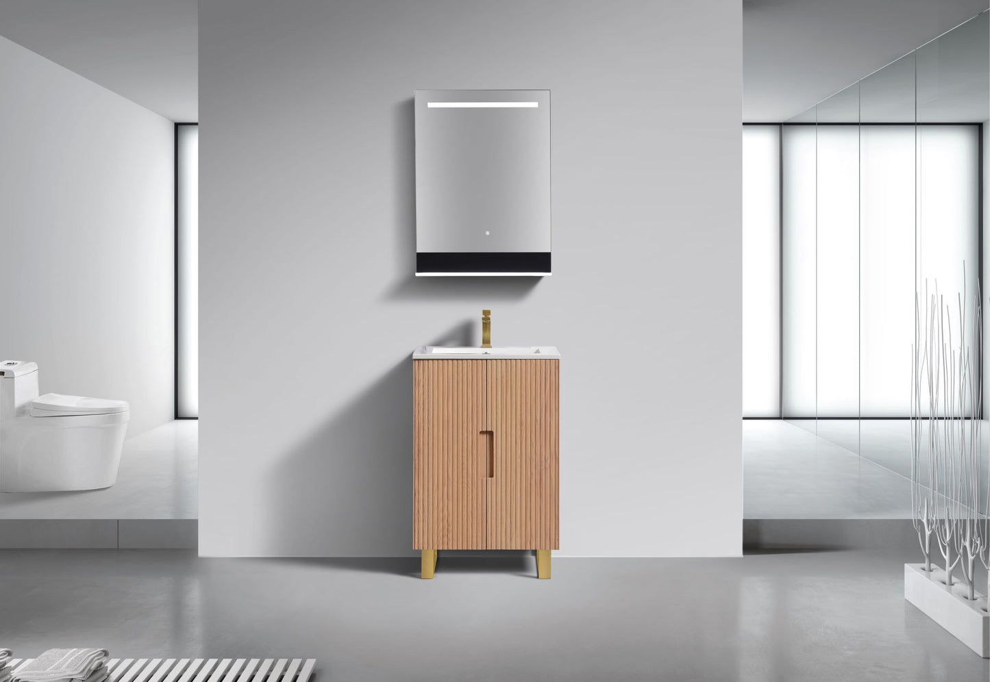 24” Fiore Free Standing Bathroom Vanity w/ Gold Legs – Oakwood