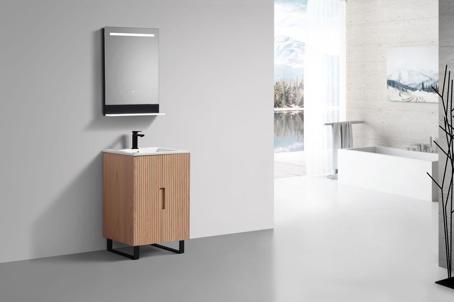 24” Fiore Free Standing Bathroom Vanity w/ Matte Black Legs – Oakwood