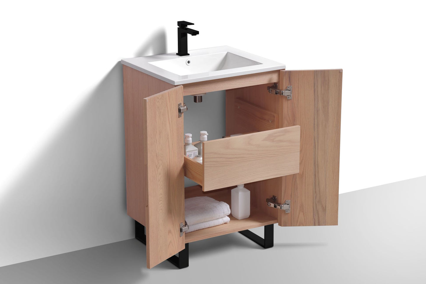 24” Fiore Free Standing Bathroom Vanity w/ Matte Black Legs – Oakwood