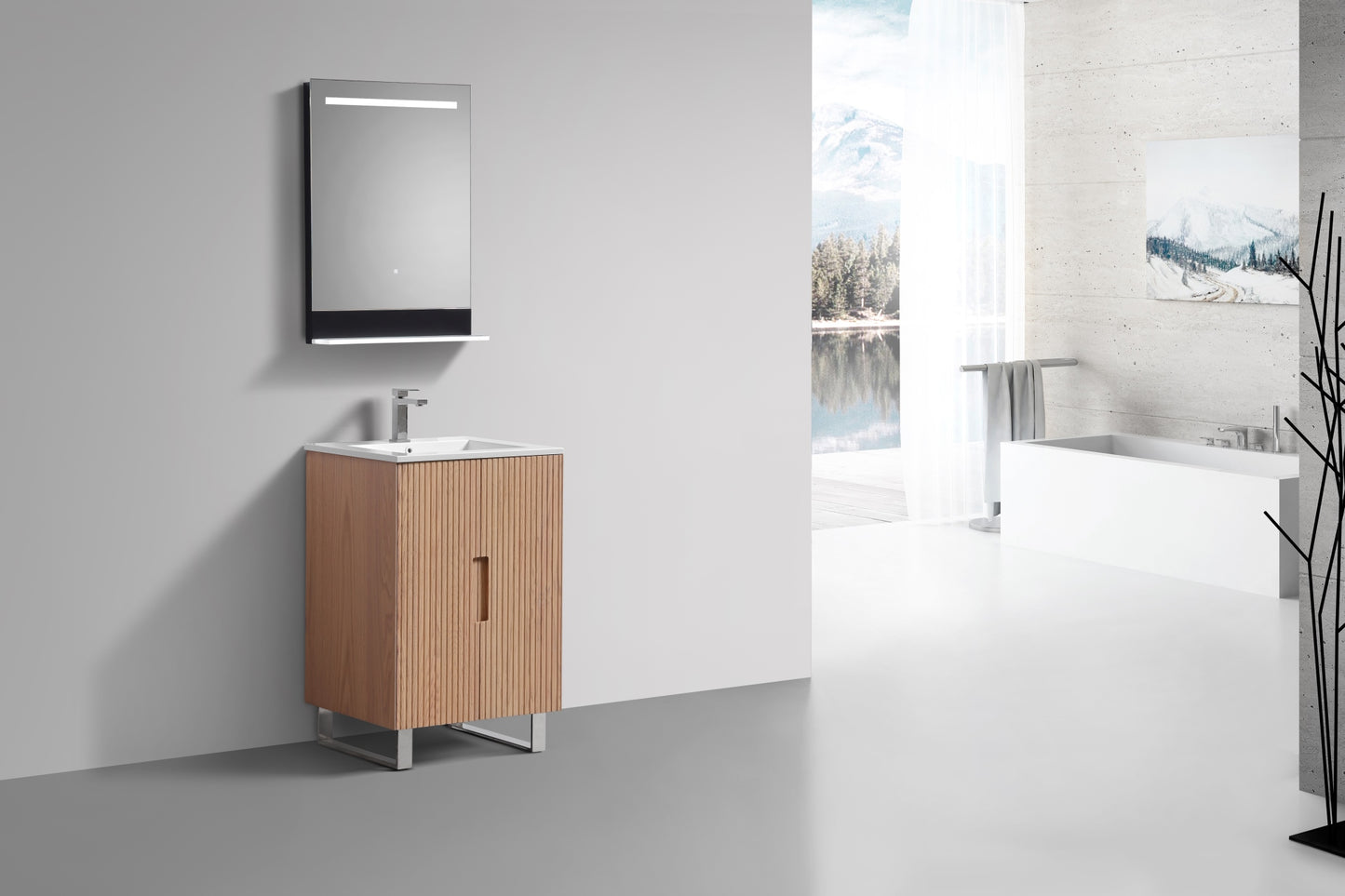24” Fiore Free Standing Bathroom Vanity w/ Chrome Legs – Oakwood