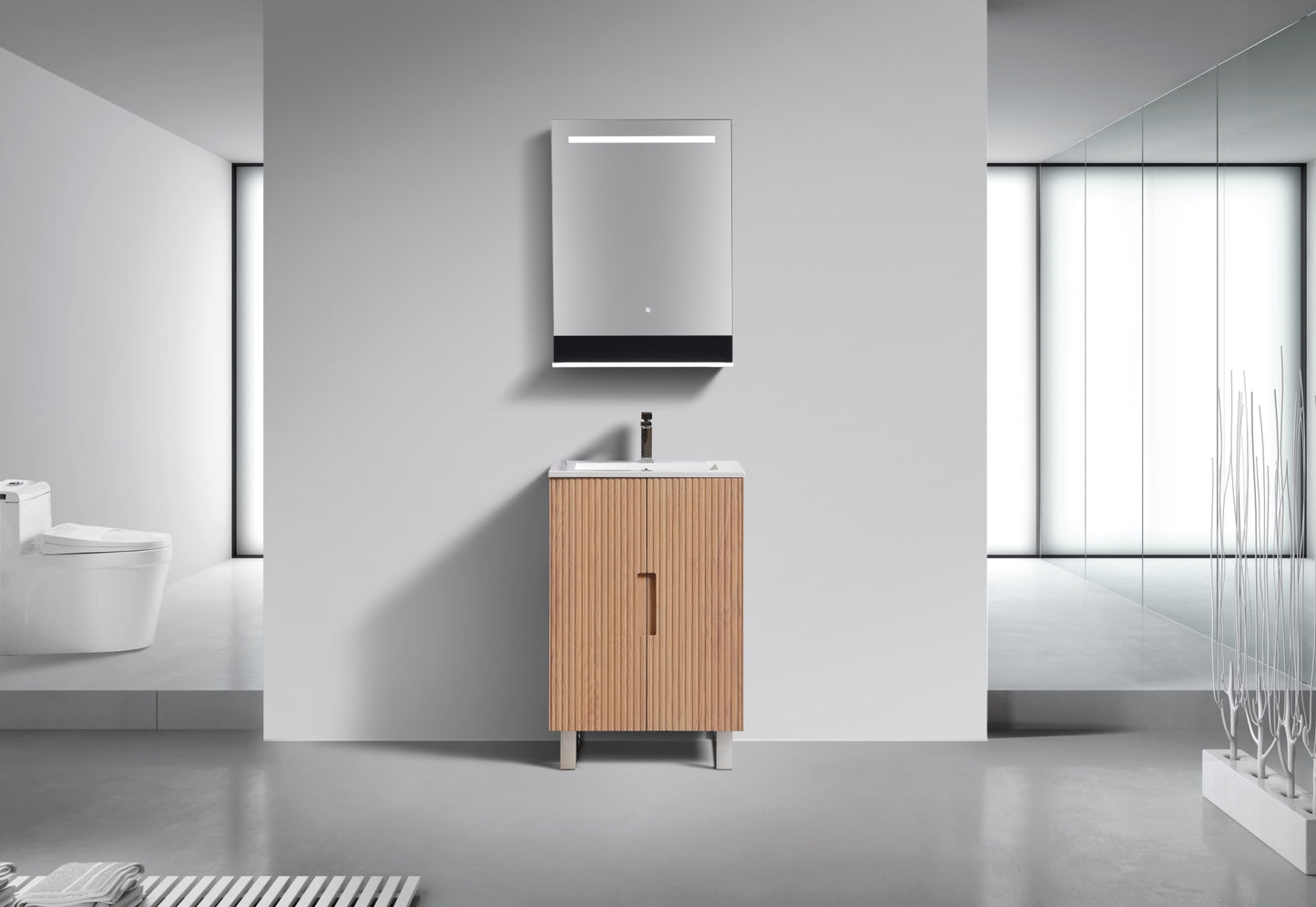 24” Fiore Free Standing Bathroom Vanity w/ Chrome Legs – Oakwood