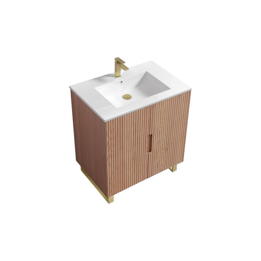 32” Fiore Free Standing Bathroom Vanity w/ Gold Legs – Oakwood