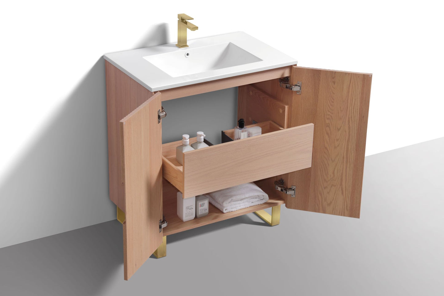 32” Fiore Free Standing Bathroom Vanity w/ Gold Legs – Oakwood