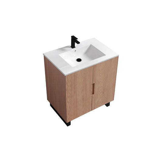 32” Fiore Free Standing Bathroom Vanity w/ Matte Black Legs – Oakwood