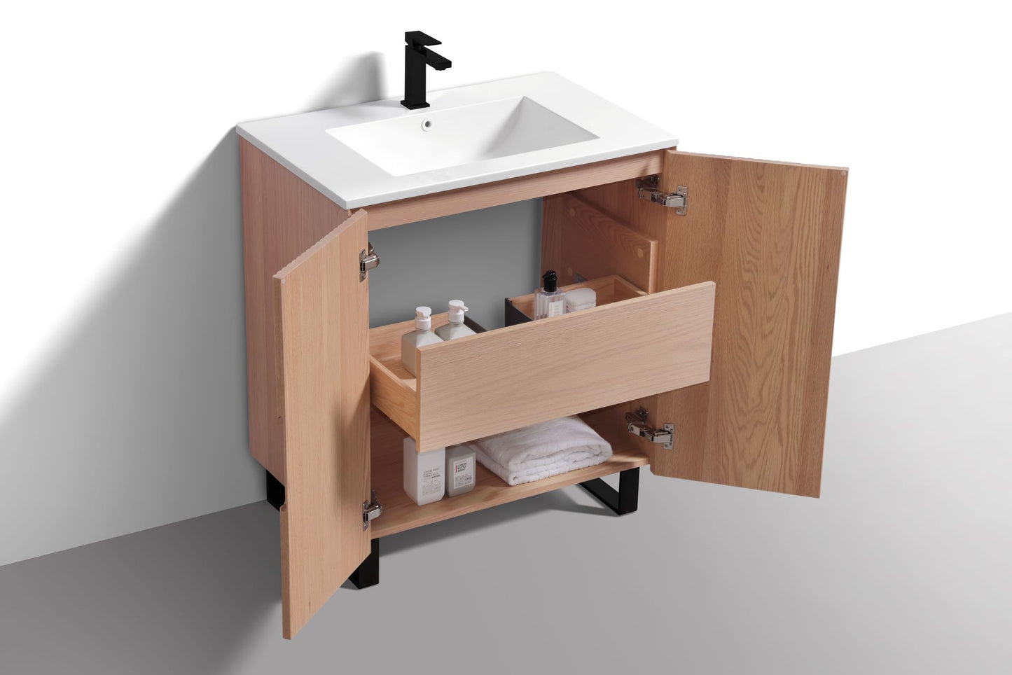 32” Fiore Free Standing Bathroom Vanity w/ Matte Black Legs – Oakwood