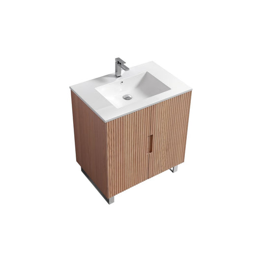 32” Fiore Free Standing Bathroom Vanity w/ Chrome Legs – Oakwood