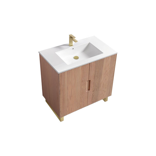 36” Fiore Free Standing Bathroom Vanity w/ Gold Legs – Oakwood