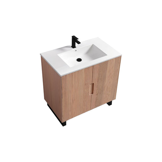 36” Fiore Free Standing Bathroom Vanity w/ Matte Black Legs – Oakwood
