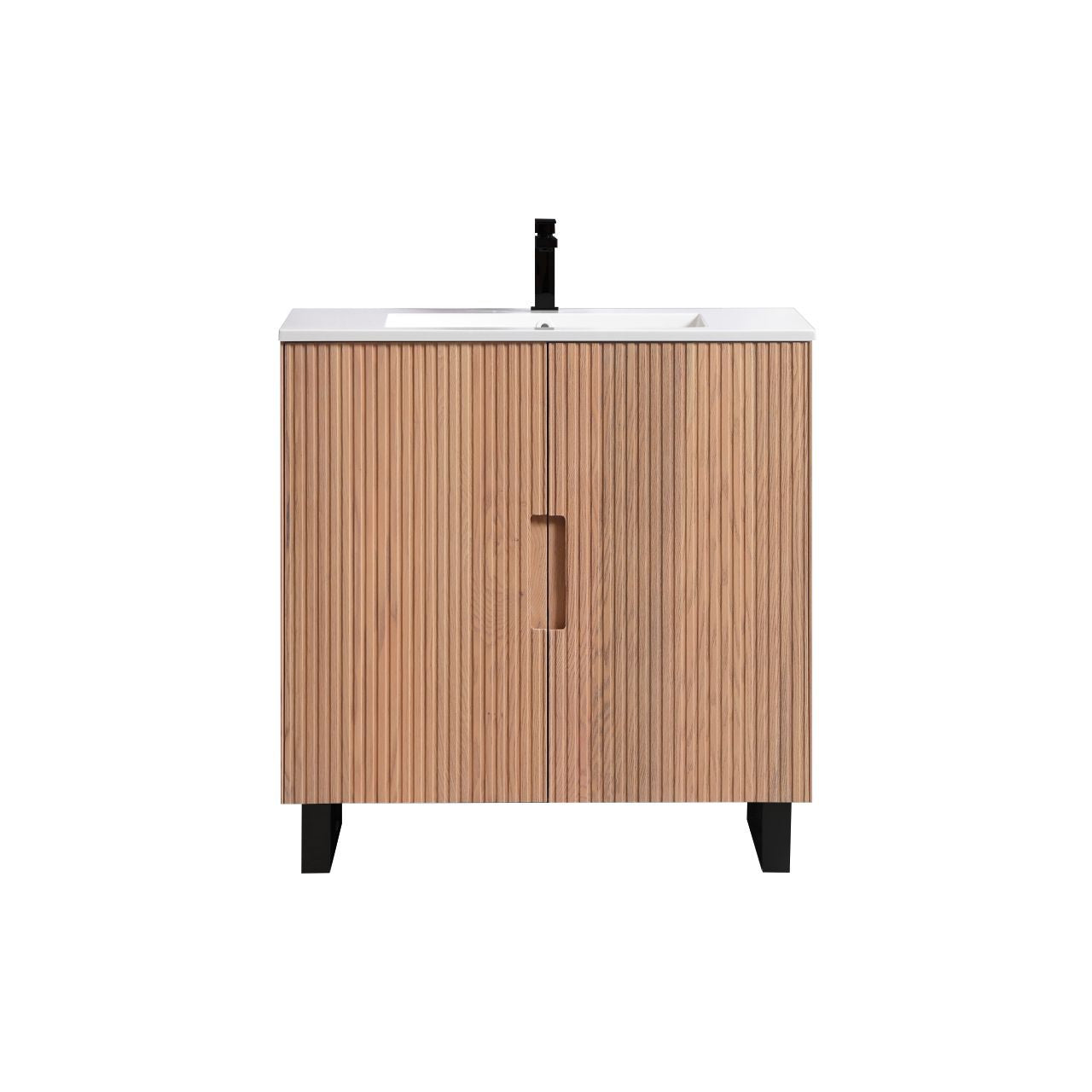 36” Fiore Free Standing Bathroom Vanity w/ Matte Black Legs – Oakwood