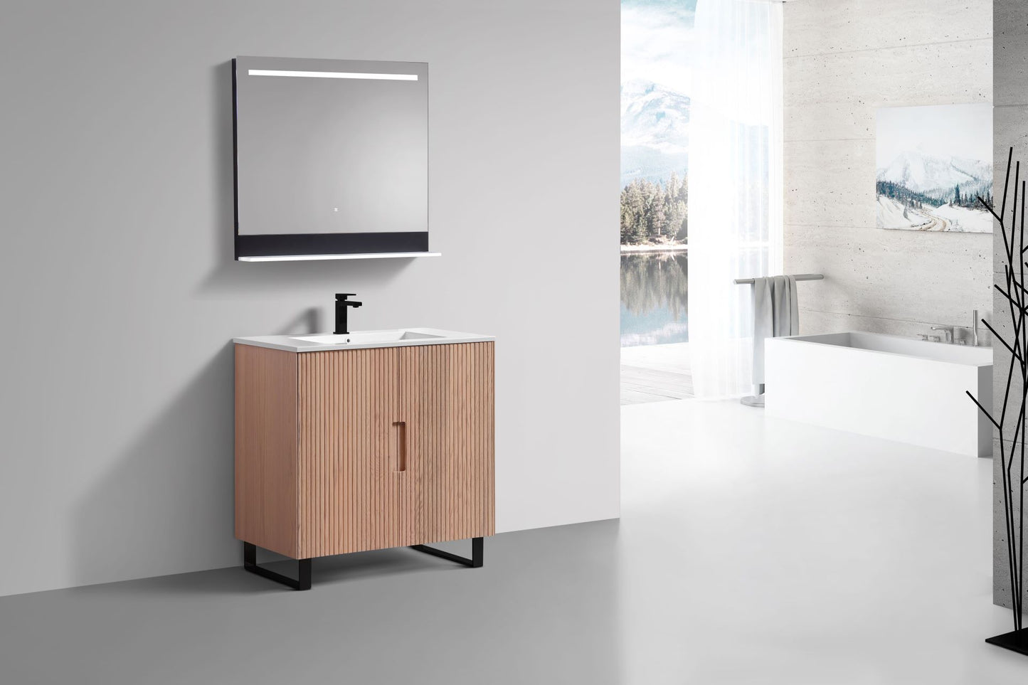 36” Fiore Free Standing Bathroom Vanity w/ Matte Black Legs – Oakwood