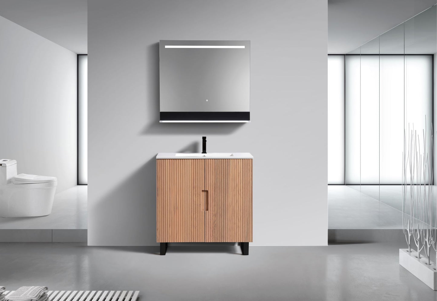 36” Fiore Free Standing Bathroom Vanity w/ Matte Black Legs – Oakwood