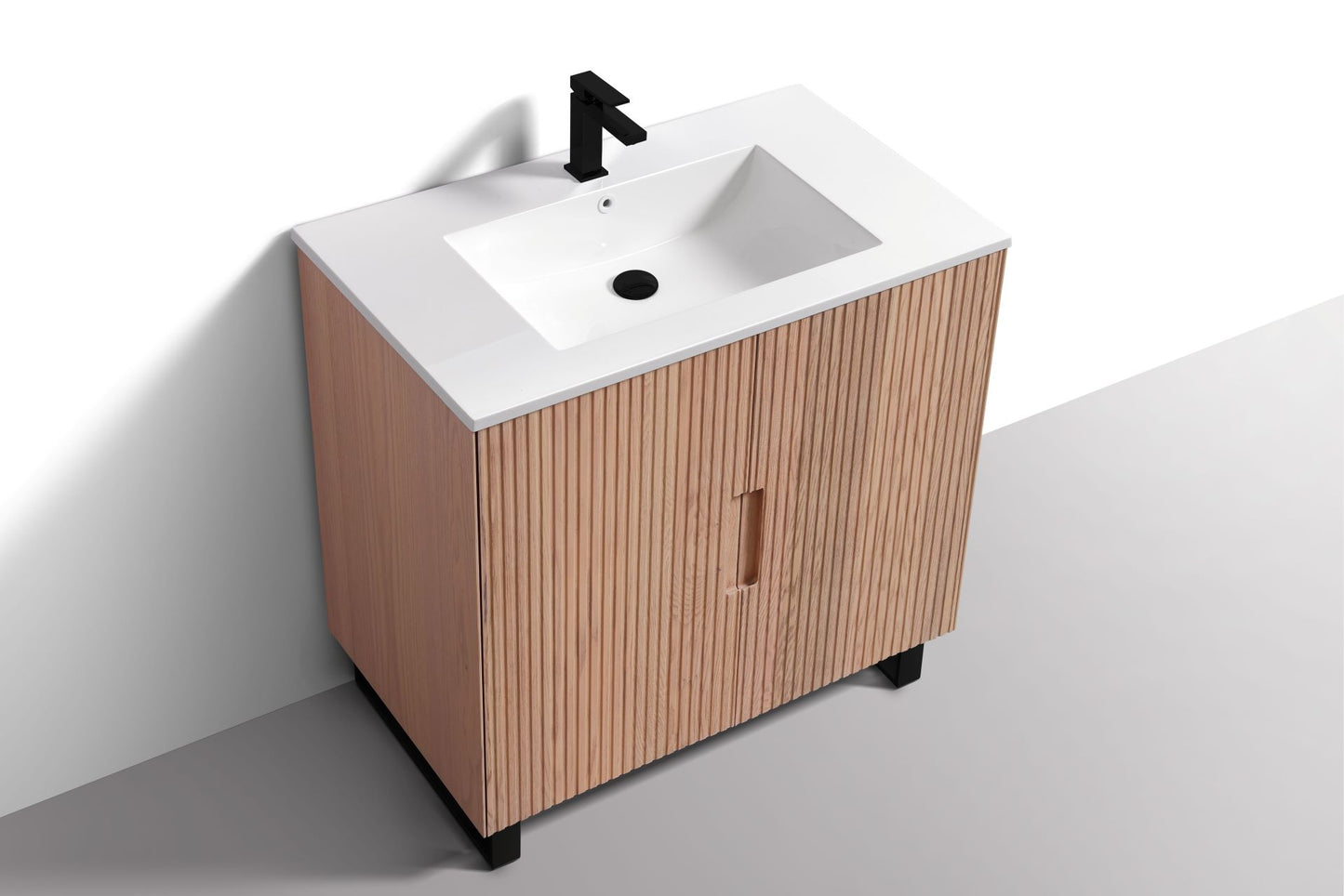 36” Fiore Free Standing Bathroom Vanity w/ Matte Black Legs – Oakwood