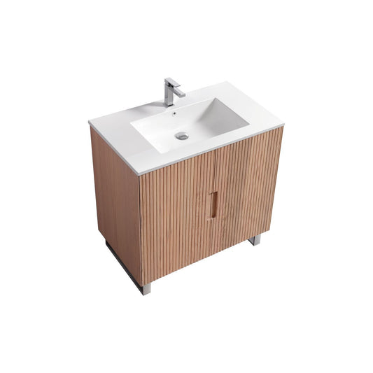 36” Fiore Free Standing Bathroom Vanity w/ Chrome Legs – Oakwood