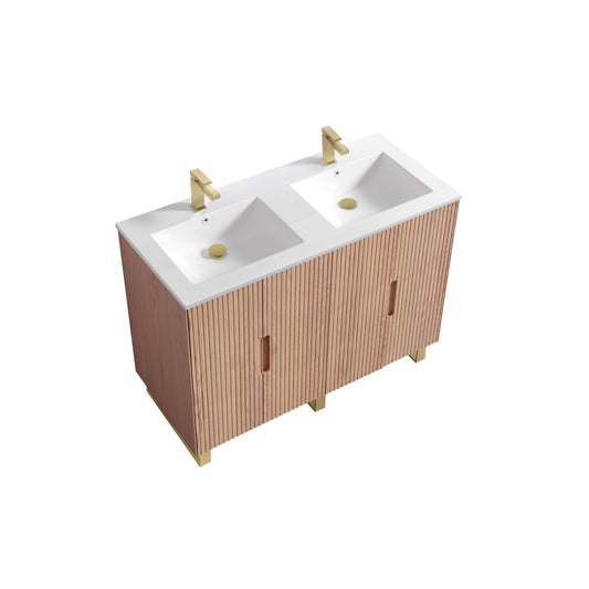 48” Fiore Double Sink Free Standing Bathroom Vanity w/ Gold Legs – Oakwood