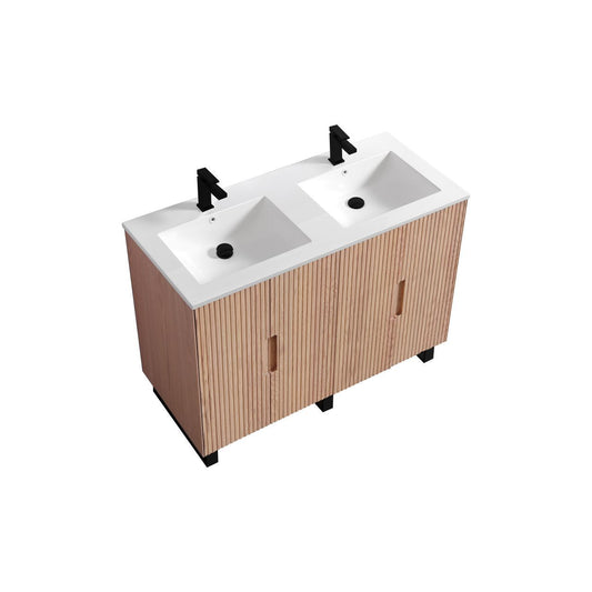 48” Fiore Double Sink Free Standing Bathroom Vanity w/ Matte Black Legs – Oakwood