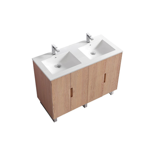 48” Fiore Double Sink Free Standing Bathroom Vanity w/ Chrome Legs – Oakwood