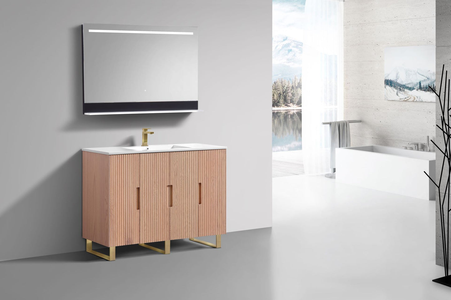 48” Fiore Single Sink Free Standing Bathroom Vanity w/ Gold Legs – Oakwood