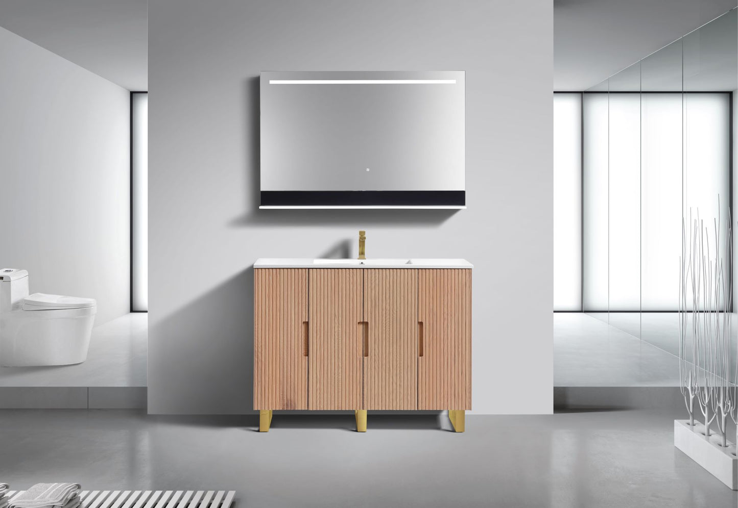 48” Fiore Single Sink Free Standing Bathroom Vanity w/ Gold Legs – Oakwood