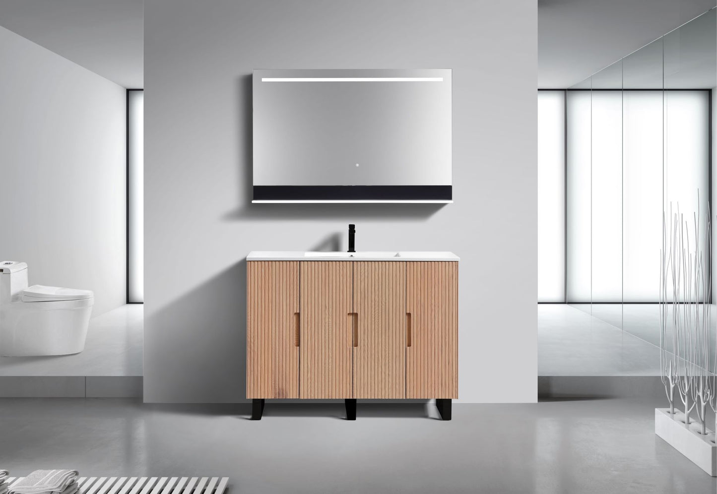 48” Fiore Single Sink Free Standing Bathroom Vanity w/ Matte Black Legs – Oakwood