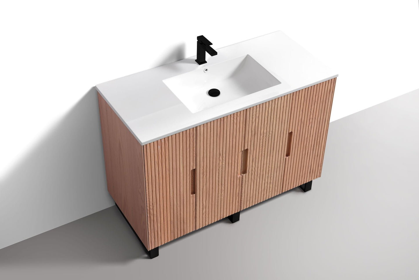 48” Fiore Single Sink Free Standing Bathroom Vanity w/ Matte Black Legs – Oakwood