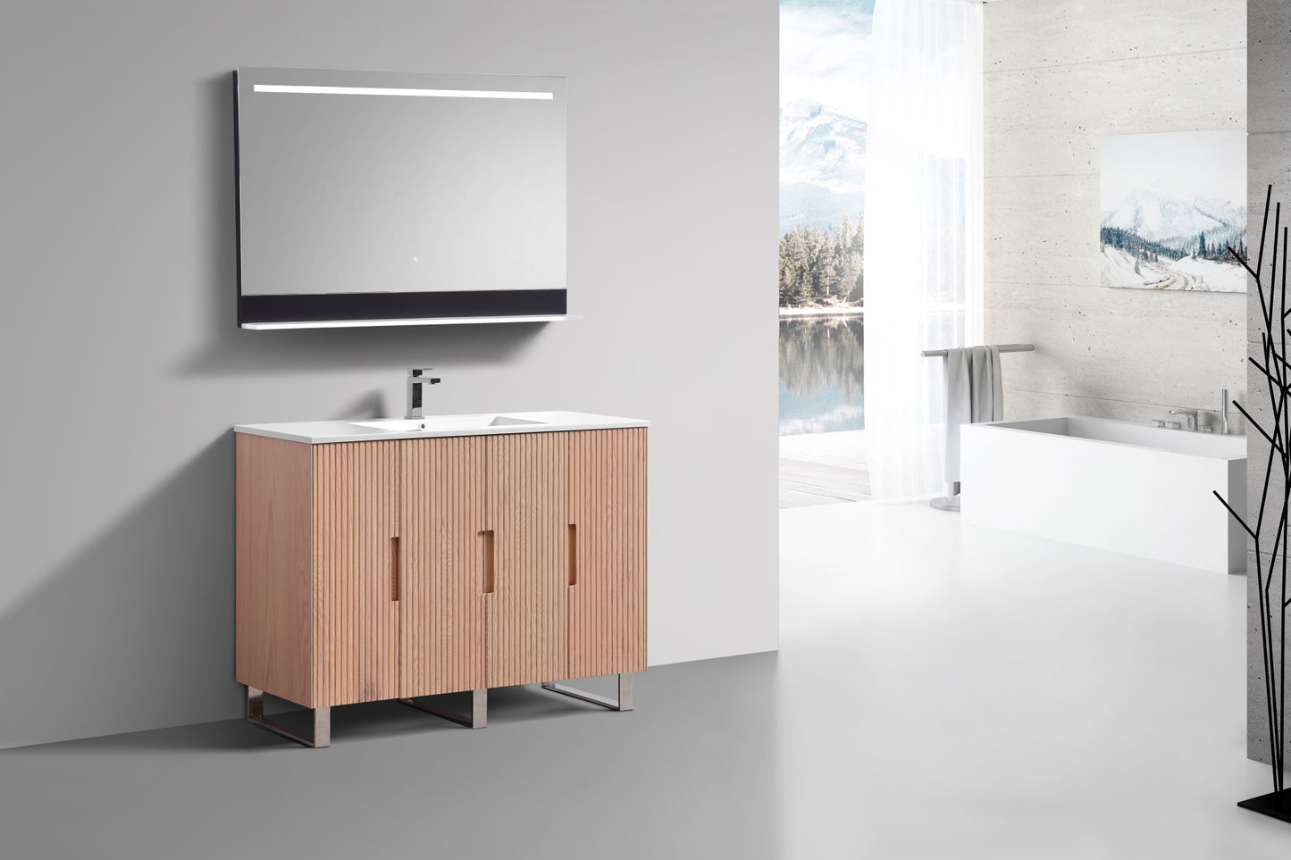 48” Fiore Single Sink Free Standing Bathroom Vanity w/ Chrome Legs – Oakwood