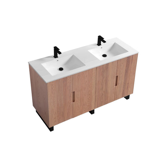60” Fiore Double Sink Free Standing Bathroom Vanity w/ Matte Black Legs – Oakwood