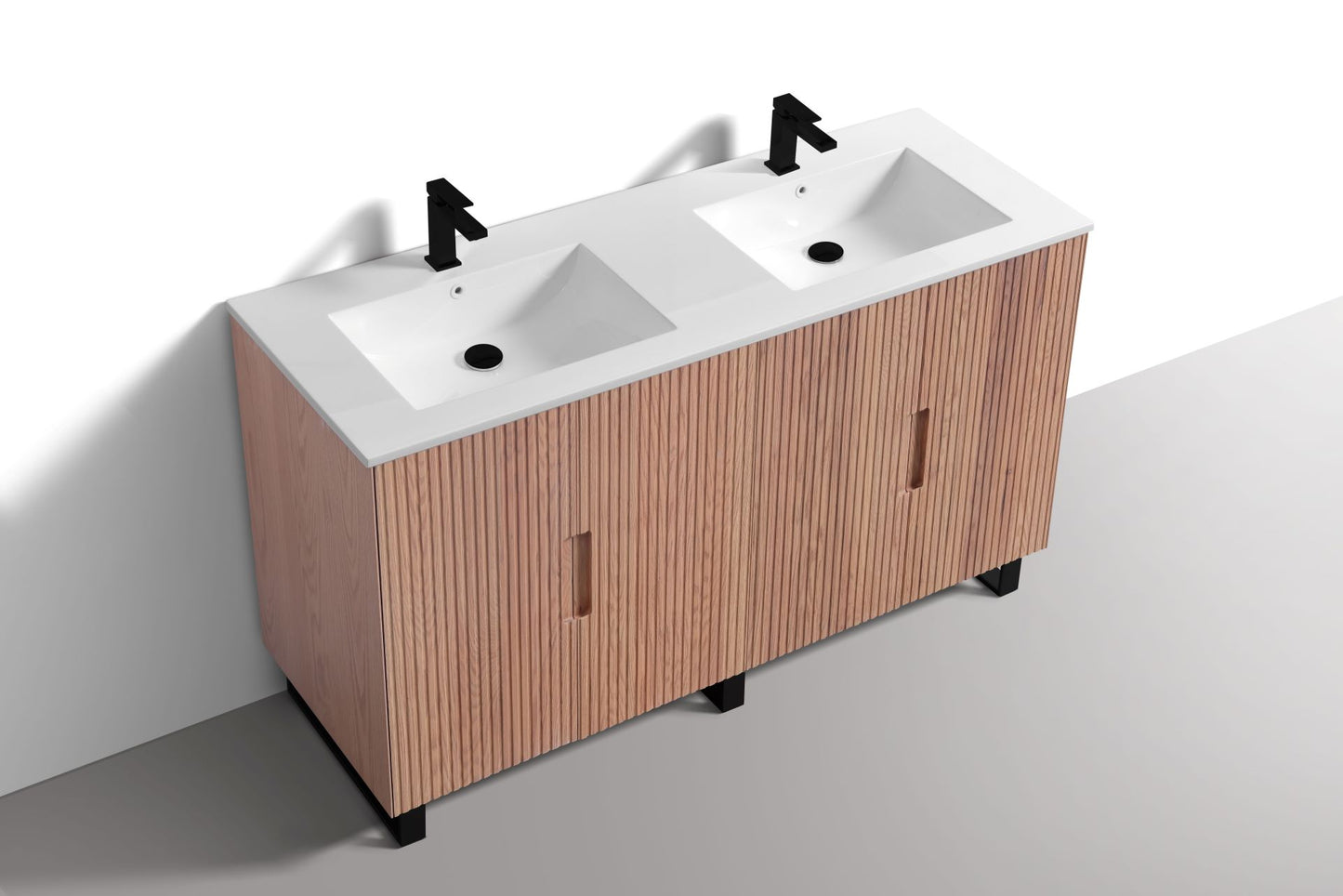 60” Fiore Double Sink Free Standing Bathroom Vanity w/ Matte Black Legs – Oakwood