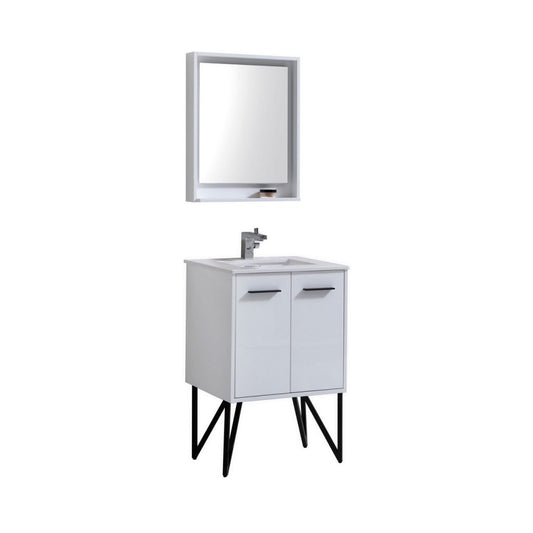 Bosco 24″ Inch High Gloss White Modern Bathroom Vanity W/ White Countertop