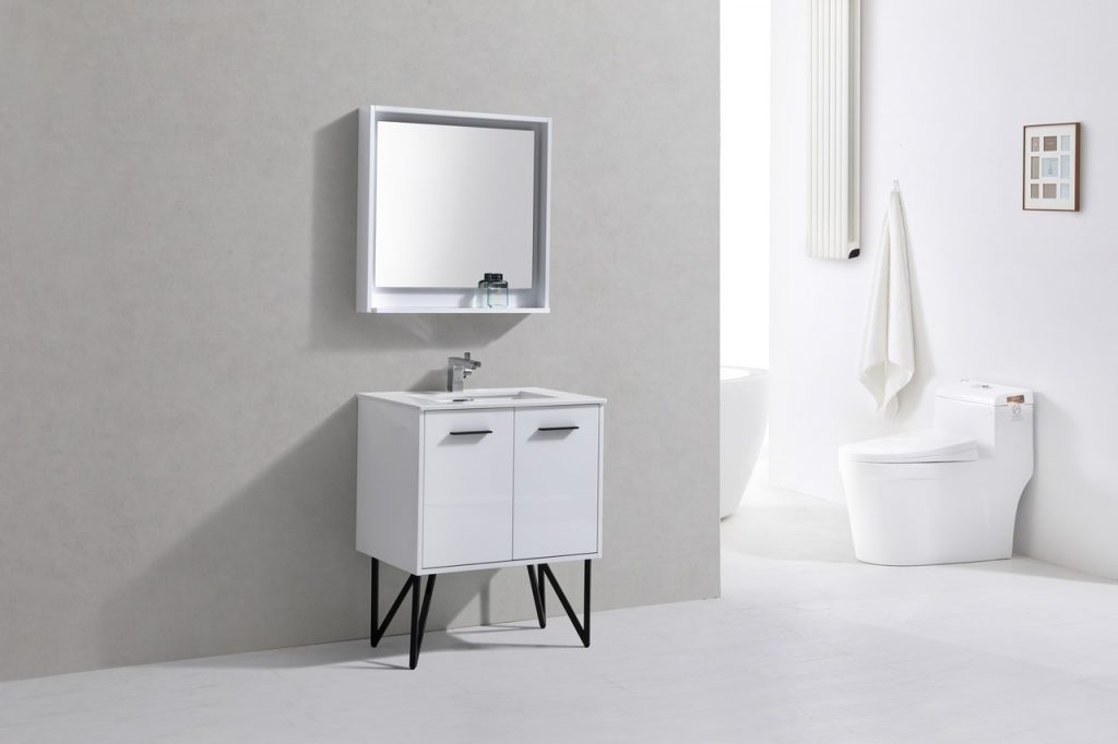 Bosco 30″ Inch High Gloss White Modern Bathroom Vanity W/ White Countertop