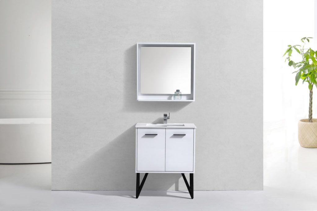 Bosco 30″ Inch High Gloss White Modern Bathroom Vanity W/ White Countertop