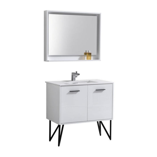 Bosco 36″ Inch Single Sink High Gloss White Modern Bathroom Vanity W/ White Countertop