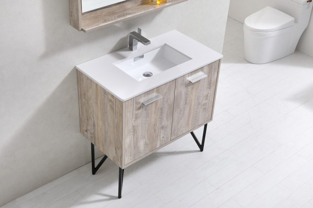 Bosco 36″ Inch Single Sink Modern Bathroom Vanity W/ White Countertop