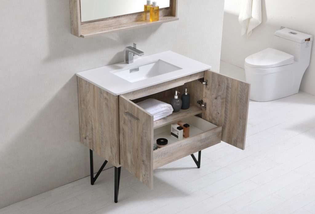 Bosco 36″ Inch Single Sink Modern Bathroom Vanity W/ White Countertop