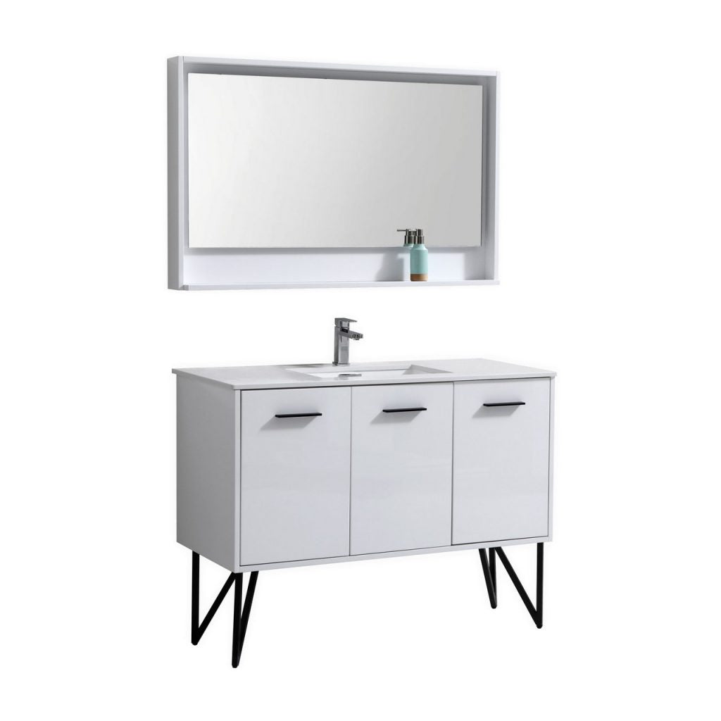 Bosco 48″ Inch Single Sink High Gloss White Modern Bathroom Vanity W/ White Countertop