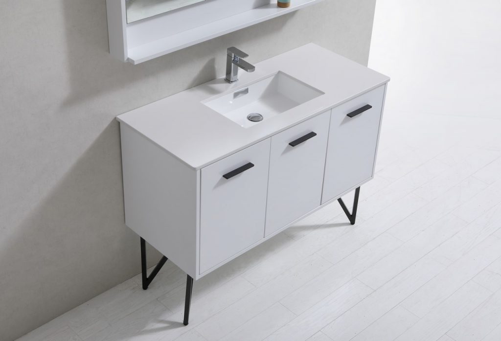 Bosco 48″ Inch Single Sink High Gloss White Modern Bathroom Vanity W/ White Countertop